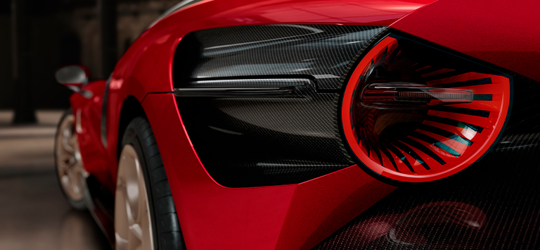 Rear turn signals emerge from the car’s wing