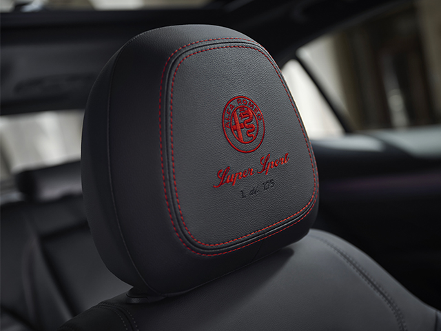 Numbered headrest with embroidered logo